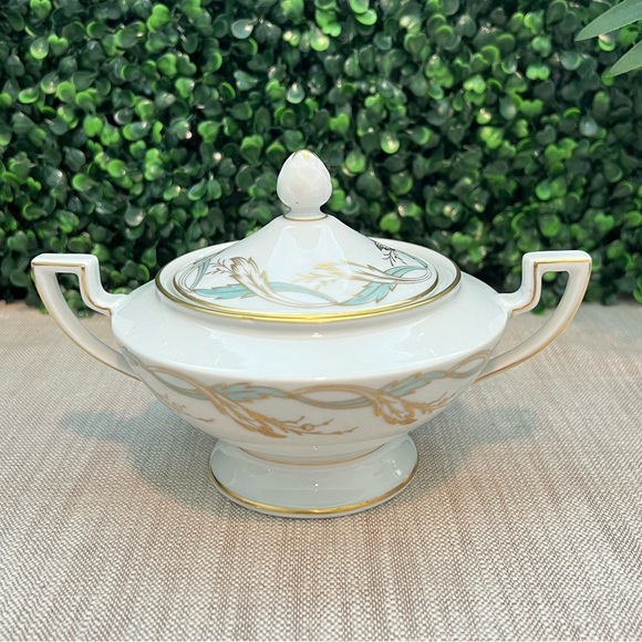 Royal Tettau Princess Blue Green Gold | Creamer & Covered Sugar Bowl Set Germany - Picture 10 of 16